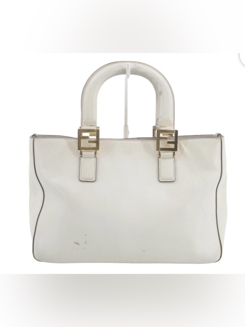 453. Fendi Small FF Tote in white leather w/coa